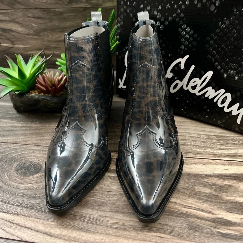 NIB Sam Edelman Winona Western Ankle Rain Bootie Bootie Dark Leopard 8M 38 - Picture 6 of 11